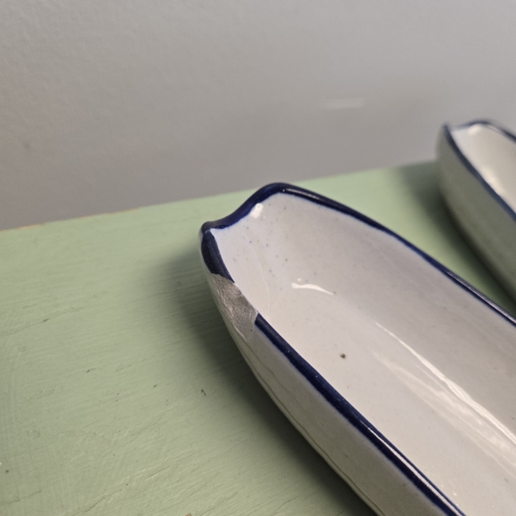 White Blue Glazed Stoneware Corn Cob Serving Set of 4 Vintage - Picture 4 of 6
